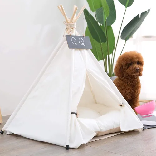 Vista 6 de Pet Teepee Tent for Dogs, Cats & Rabbits Washable Pet House with Removable Cushion & Interactive Blackboard for Puppy Indoor Dog Cat Bed
