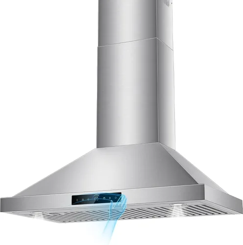 Vista 19 de Campana extractora de isla de 36 pulgadas, montaje en techo de 1200 CFM con detección de gestos de 4 velocidades y control táctil, campana