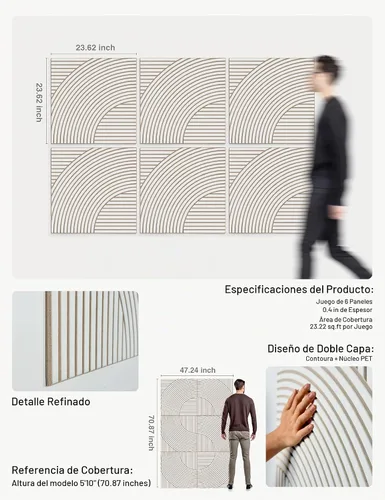 Vista 7 de JaneTech Paneles acústicos de pared de 23.62 x 23.62 pulgadas, 6 paneles acústicos de fieltro para decoración de pared, reducción de ruido y control