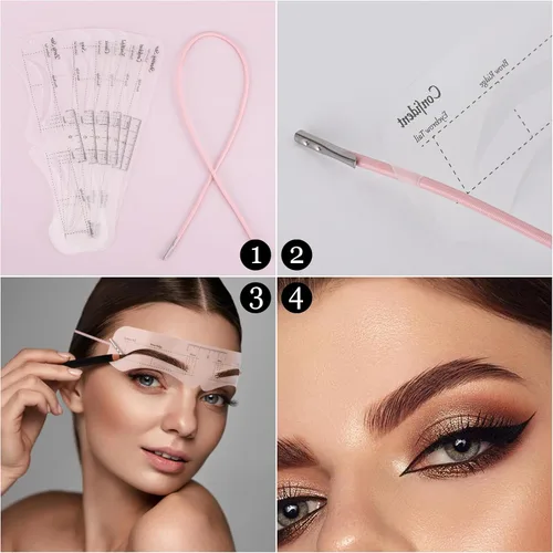 Vista 6 de 12 plantillas reutilizables para cejas, plantilla de cejas con banda elástica para principiantes (distancia de cejas 0.8-1.4 in)