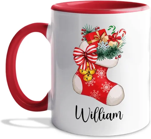 Vista 9 de Taza de café de Papá Noel con nombre personalizado – Taza de Papá Noel personalizada, 11 onzas y 15 onzas, bonita taza de cerámica blanca regalo
