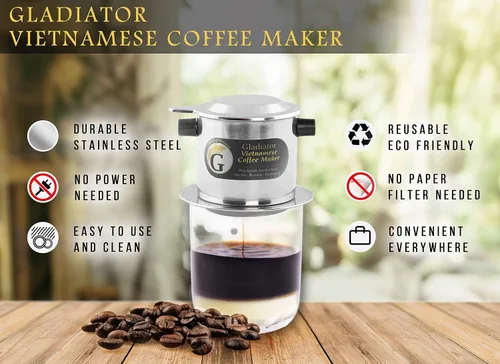 Vista 3 de Juego de filtros para cafetera vietnamita, gotero de café estilo prensa francesa, prensa portátil reutilizable de 1 taza de una sola porción, 8
