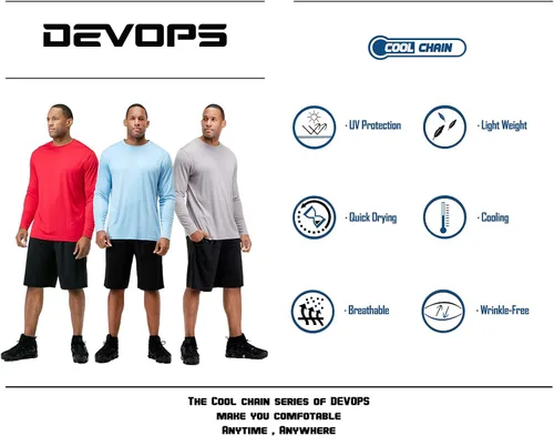 Vista 6 de DEVOPS Men's 2 Pack UPF 50+ Sun Protection Long Sleeve Dri Fit Fishing Hiking Running Workout T-Shirts