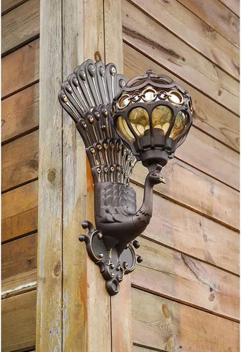 Vista 2 de Apliques de pared, estilo industrial retro europeo, luz de montaje en pared, forma de pavo real, creatividad, farol de pared al aire libre