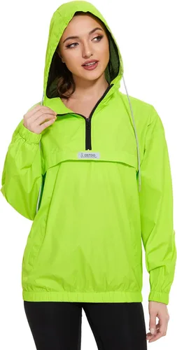 Vista 4 de OSTOO Chaqueta impermeable ligera para mujer, para correr, ciclismo, con capucha, para senderismo, rompevientos