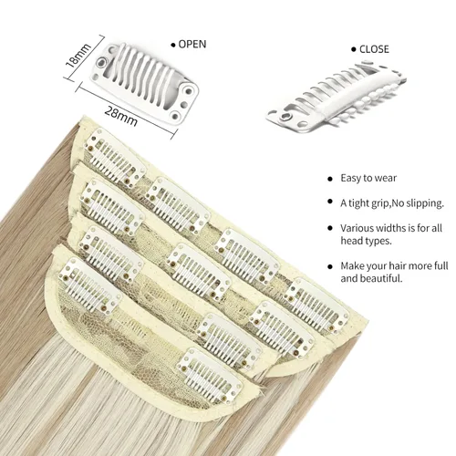 Vista 4 de Extensiones de cabello lacio con clip, suaves y gruesas (20 pulgadas, 4 unidades, 16H613#)