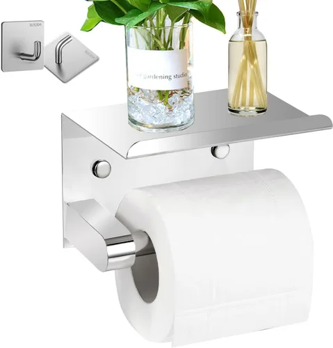 Vista 7 de Soporte de papel higiénico para baño, soporte de papel higiénico con estante, soporte de papel higiénico con estante, soporte de papel higiénico
