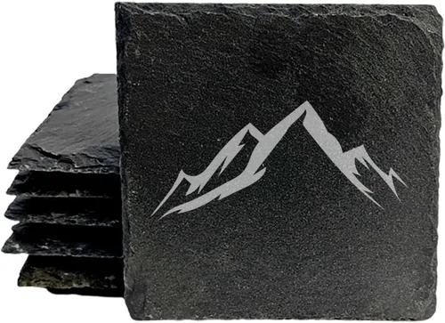 Vista 44 de Mountain Majesty - Posavasos de pizarra con impresionante diseño de escena de montaña, perfectos para decoración del hogar y la oficina y protección