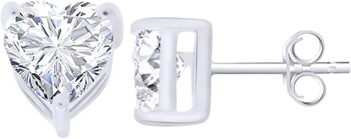 Vista 6 de Juego de collar y aretes con colgante de zafiro blanco simulado en forma de corazón y diamantes de plata esterlina