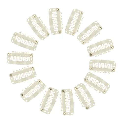 Vista 7 de Yolev 50 pinzas de extensión de cabello, pinzas de metal para peluca de 6 dientes, clips en forma de U para extensiones de peluca pequeña Beige