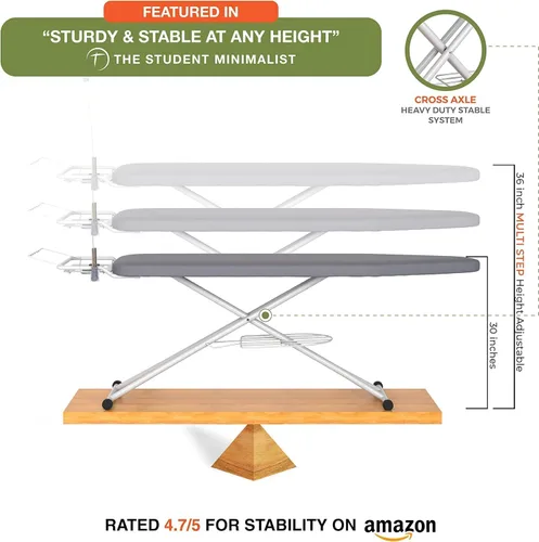 Vista 2 de Xabitat Tabla de planchar de tamaño completo de 57 x 15 pulgadas con colgador de montaje en pared, construcción de metal completo, organizador