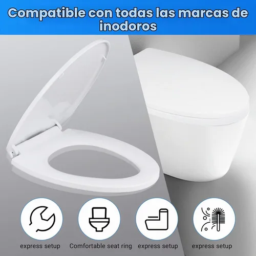 Vista 4 de MUU Asiento de inodoro, cierre lento, asiento de inodoro blanco resistente con parachoques de asiento antideslizantes, fácil de instalar y limpiar