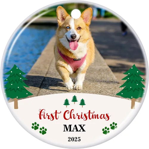 Vista 39 de Adornos de Navidad Personalizados 2025 de Cerámica con Imagen y Texto Personalizados, Ornamento Colgante, Decoraciones Personalizadas para Árbol