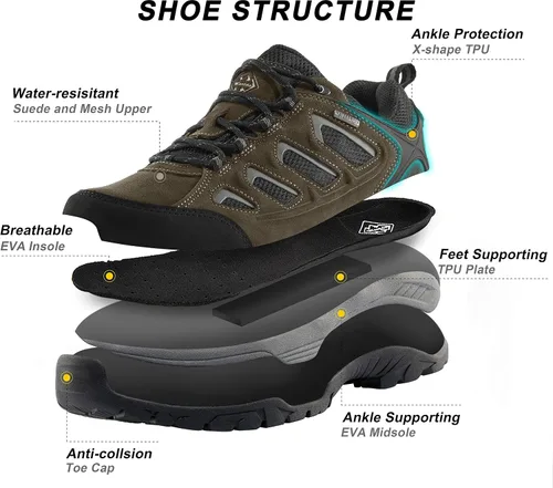 Vista 4 de wantdo Zapatos de senderismo impermeables de corte bajo para hombre, anchos, transpirables, antideslizantes, para senderismo, ciclismo de montaña