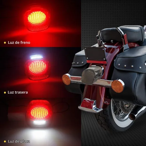 Vista 3 de NTHREEAUTO Luz trasera LED ahumada para motocicleta, luces traseras con luces de matrícula de freno compatibles con modelos Harley Dyna, FLST