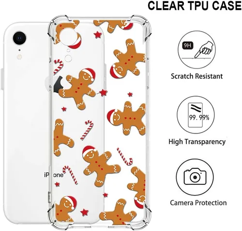 Vista 2 de Funda de Navidad para iPhone XR, diseño impreso de hombre de jengibre, transparente, suave, a prueba de golpes, funda protectora de TPU a prueba