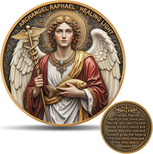 Vista 10 de Moneda de desafío Arcángel Rafael - Santo de curación, moneda de coleccionista de doble cara de 1.57 pulgadas 1 unidad