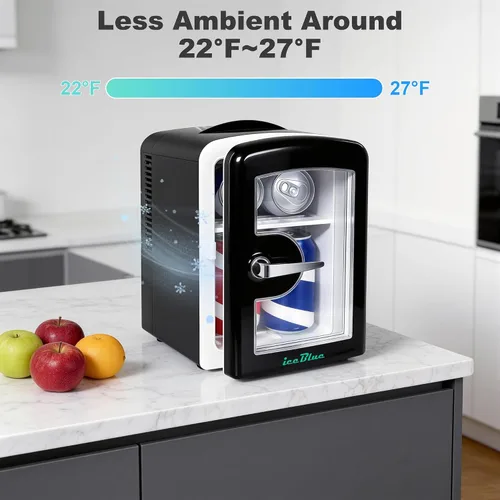 Vista 2 de Mini nevera, 4 litros/6 latas de cuidado de la piel con ventana de visualización (negro) Compact Mini Makeup Fridge for Beauty & Beverages