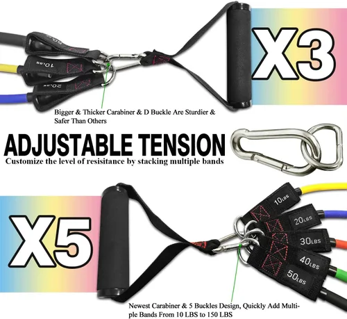 Vista 3 de TheFitLife Juego de bandas de ejercicio de resistencia (150 libras) con asas + bandas de ejercicio TheFitLife Pull-Up Assist para estiramiento