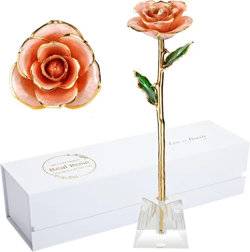 Vista 9 de Regalos para mamá, rosa dorada, rosa bañada en oro hecha de rosa real, regalos para ella y los mejores regalos para la madre, rosas doradas