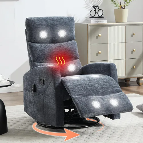 Vista 14 de Luxlen Manual Swivel Rocker Recliner Chair with Massage, Overstuffed Recliner Glider with Vibration Massage and Heat for Nursery, Living Room gris