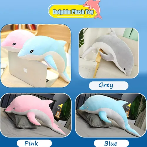 Vista 3 de Somao Animales de Peluche Delfín Almohada de Peluche Súper Suave Juguetes de Peluche de Animales Marinos Muñecas para Niños y Niñas Cojín para Azul