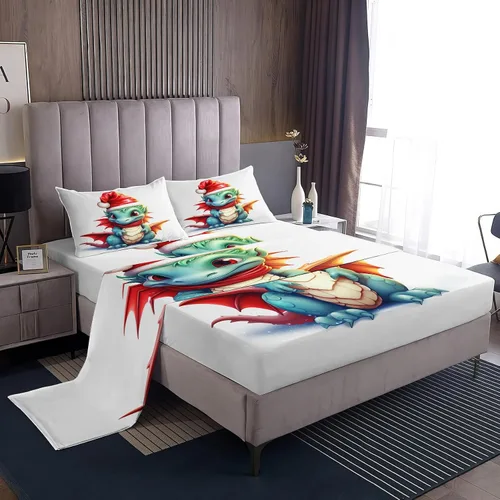 Vista 15 de Juego de sábanas tamaño individual, sábanas para árbol de Navidad, sábanas y fundas de almohada de microfibra de 3 piezas, juego de sábanas