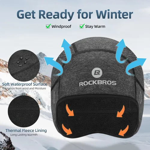 Vista 2 de ROCKBROS Gorro de calavera para hombres y mujeres gorro térmico de invierno para correr gorro con agujeros para gafas