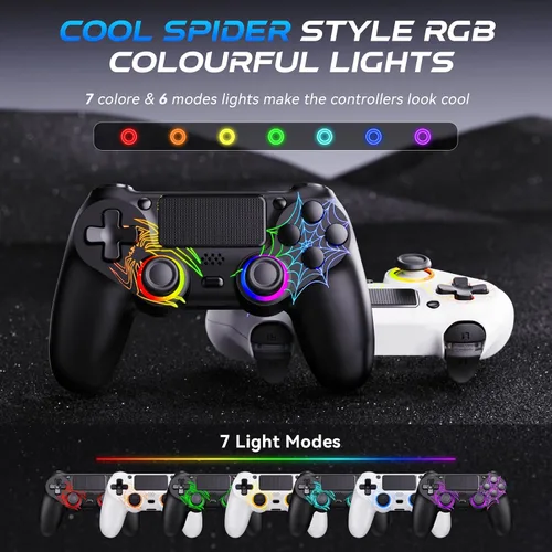 Vista 2 de Fanyooge Controller Wireless for PS4, 2 Pack Spider Pattern RGB Controller for Ps4 with Hall Effect Joystick1000mAh BatteryUSB CDual Vibration6-Axis