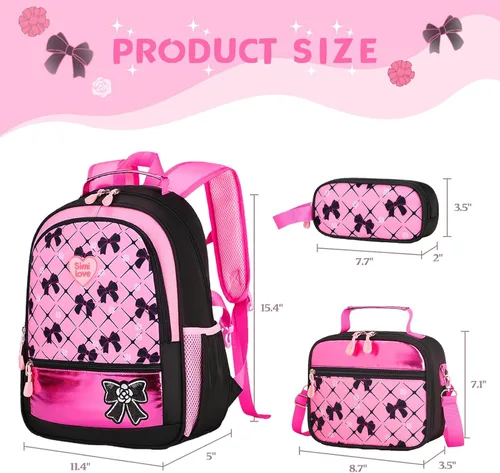 Vista 2 de Juego de mochila de 3 piezas, Arco rojo negro, Escuela