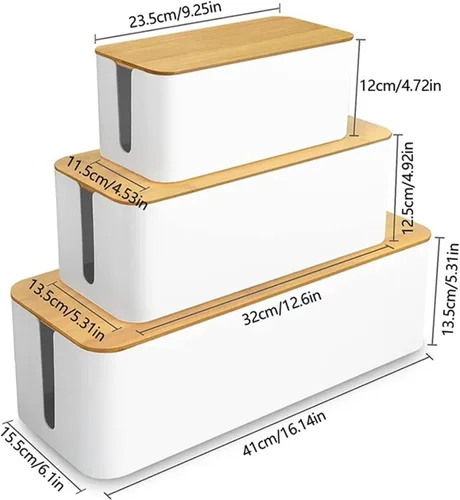 Vista 6 de Caja de almacenamiento de cables de 3 piezas, estuche de regleta de alimentación de línea de madera, organizador de cables de carga, contenedor