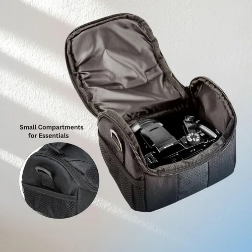 Vista 4 de eCostConnection Pequeña bolsa acolchada para cámara con correa para el hombro - Estuche compacto para cámara DSLR y sin espejo, funda protectora