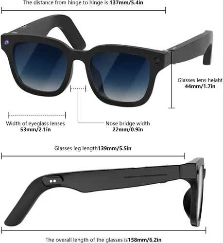 Vista 7 de Lentes inteligentes AI con GPT de chat, gafas de cámara de 8 MP con cámara y audio, gafas de traducción AI con 164 idiomas, Bluetooth con asistente