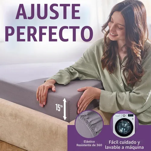 Vista 5 de Sábanas de Ajuste con Conexión a Tierra ECOHEAL Tamaño Queen con 12% Fibra de Plata & 4% Seda & 84% Algodón - Gris - Sábana Conectada a Tierra
