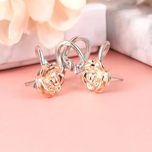 Vista 5 de Aretes de plata de ley 925, chapados en oro rosa, hipoalergénicos, rosagirasol, regalos de joyería para mujeres, mamá, madre, esposa, novia, Metal