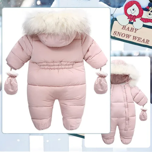 Vista 2 de Traje de nieve de forro polar cálido con capucha para bebé, abrigo de invierno con guantes y zapatos