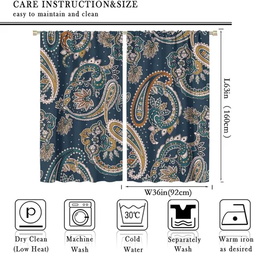 Vista 83 de Cortinas opacas con estampado de flores de cachemira, estampado de cachemira sobre fondo blanco, para decoración del hogar, cocina, restaurante