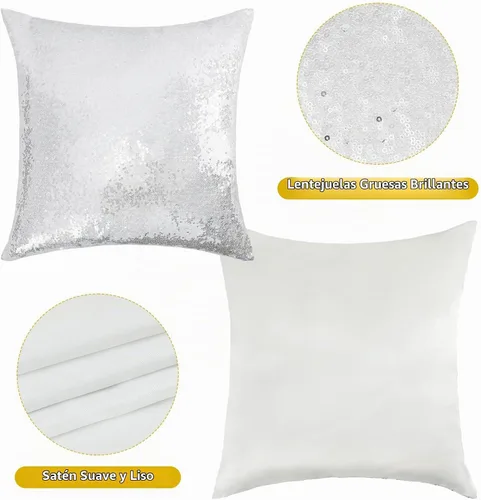Vista 2 de SquarePie - Juego de 4 fundas de almohada de lentejuelas plateadas, 18 x 18 Plata
