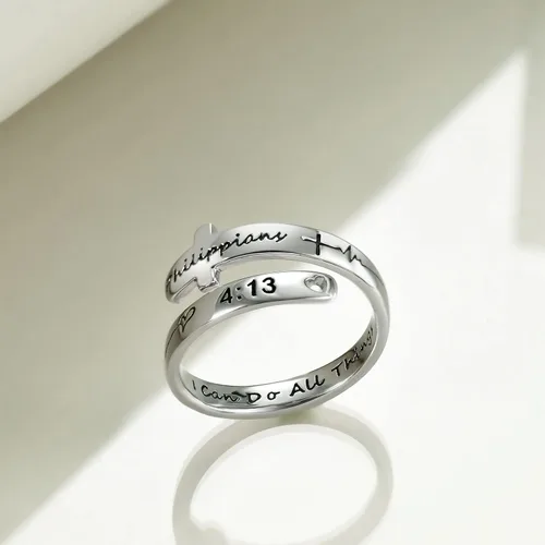 Vista 3 de POPLYKE Faith Hope Love - Anillos cruzados de plata de ley con fe ajustables para mujeres, adolescentes, regalos de joyería inspiradores, S925
