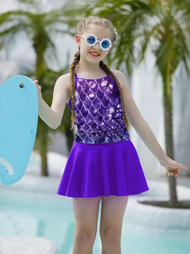 Vista 2 de Traje de baño tankini de dos piezas para niñas con correa ajustable de 3 a 14 años