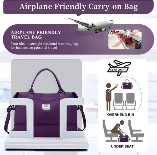 Vista 8 de Weekender Bags for Women, Personal Item Travel Bag with Shoes Compartment,Overnight Travel Duffel Bag with Wet Pocket and Separate Toiletry Bag,Gym