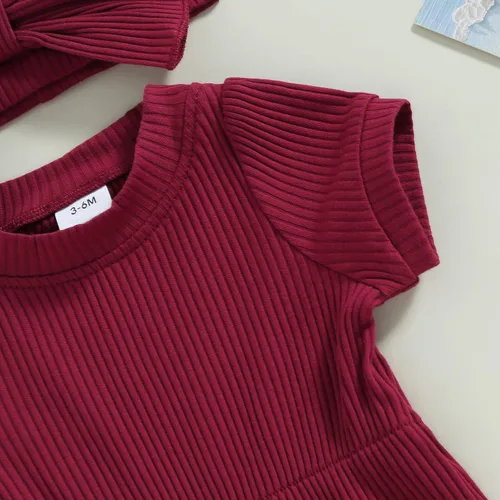 Vista 41 de Traje de verano para niña pequeña, de manga corta, acanalado, overol liso, pantalones cortos, ropa para recién nacidos