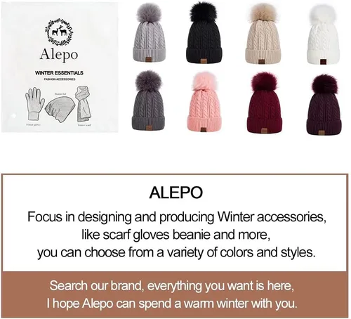 Vista 7 de Alepo Womens Winter Beanie Hat, Warm Fleece Lined Knitted Soft Ski Cuff Cap with Pom Pom