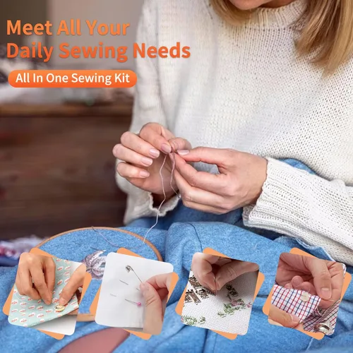 Vista 4 de TALERLUV Kit de costura de aguja e hilo para adultos, juego básico de costura a mano para principiantes, viajes, pequeños arreglos y reparaciones