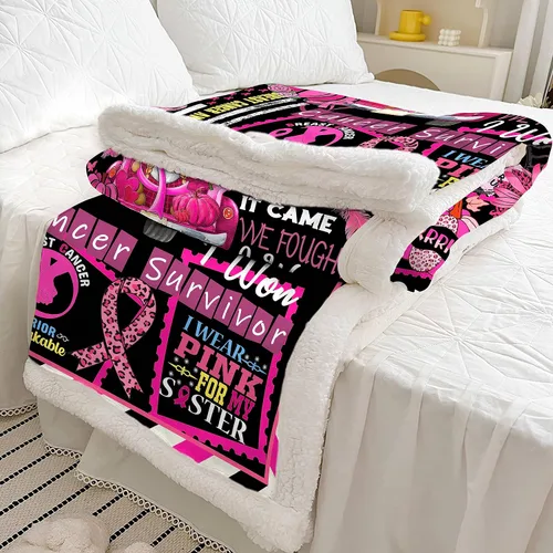 Vista 4 de Manta de cáncer de mama, regalos para sobrevivientes de cáncer de mama para mujeres, manta suave, regalos de cáncer de mama para mujeres, manta