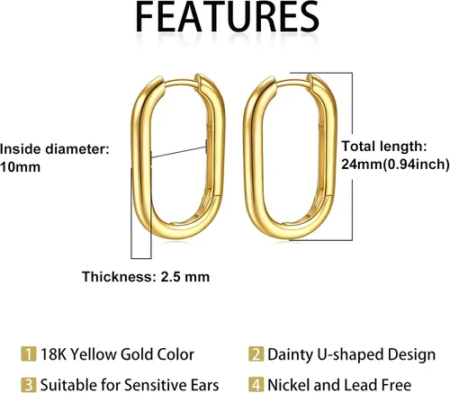 Vista 3 de THOKUNA 18K Gold Plated 925 Sterling Silver Huggie Hoop Earrings for Women
