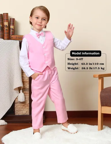 Vista 49 de A&J DESIGN Conjunto de traje de caballero para niños pequeños, 3 piezas, camisas, chaleco y pantalones