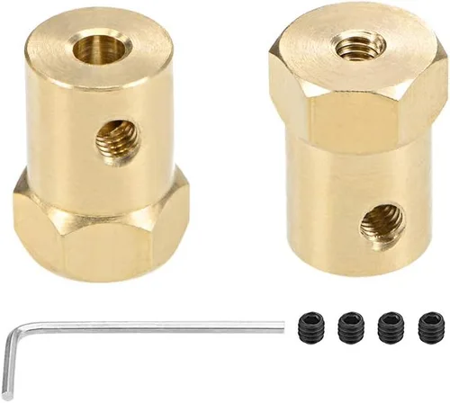 Vista 4 de uxcell Acoplador hexagonal de 0.118 in con motor de diámetro hexagonal de latón acoplamiento flexible para ruedas de automóvil, neumáticos, motor