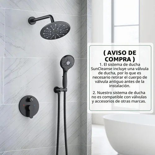 Vista 2 de SunCleanse Sistema de ducha negro mate de 8.5 pulgadas con kit de mano
