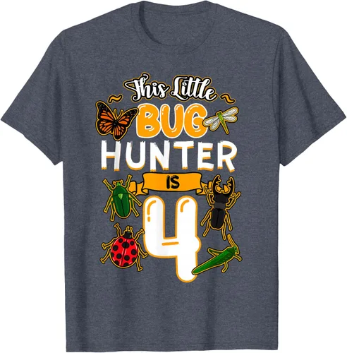 Vista 59 de Camiseta de fiesta de cumpleaños de insectos de este cazador de insectos de 4 años, Negro, S